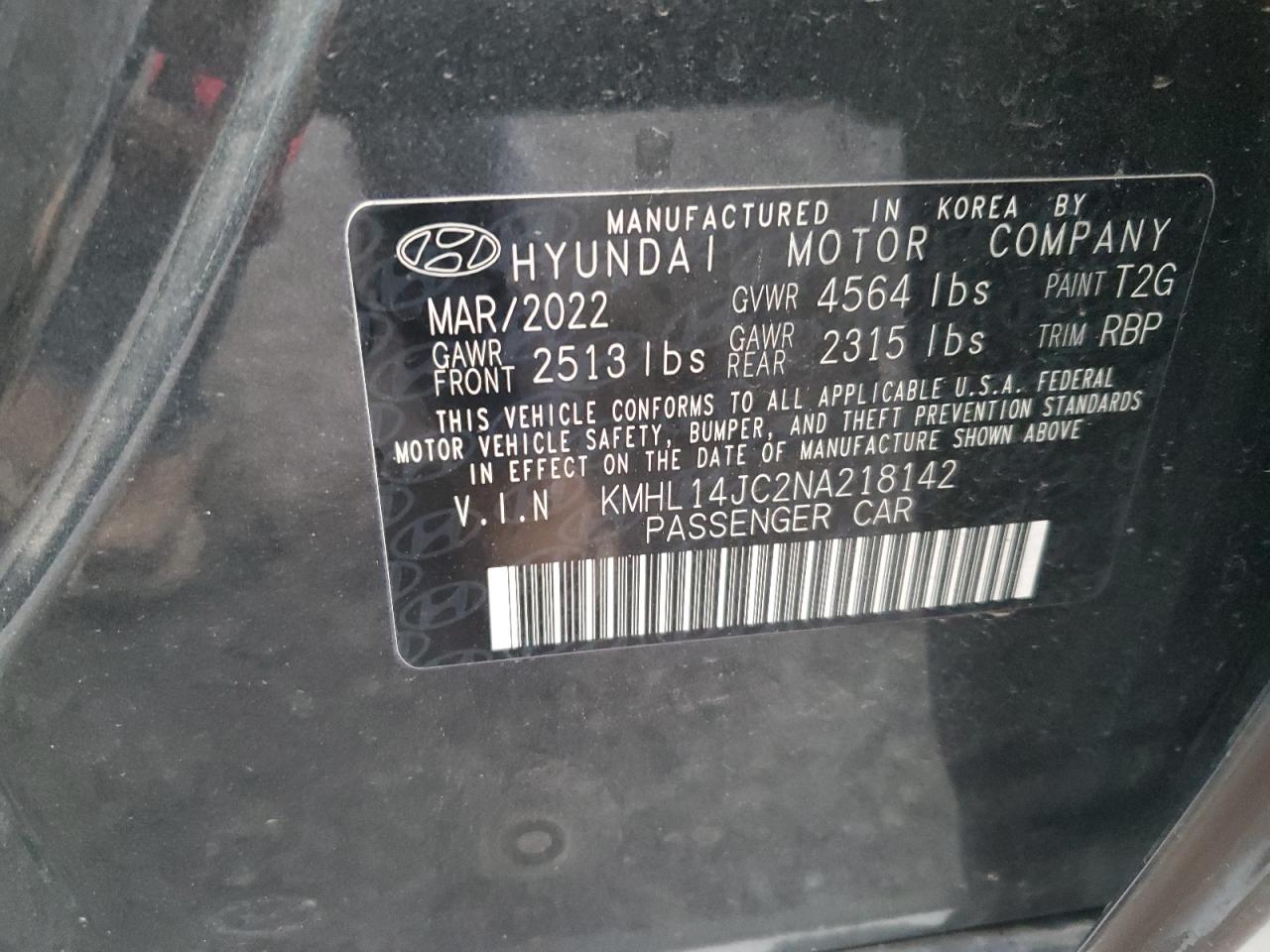 2022 HYUNDAI SONATA N LINE VIN:KMHL14JC2NA218142