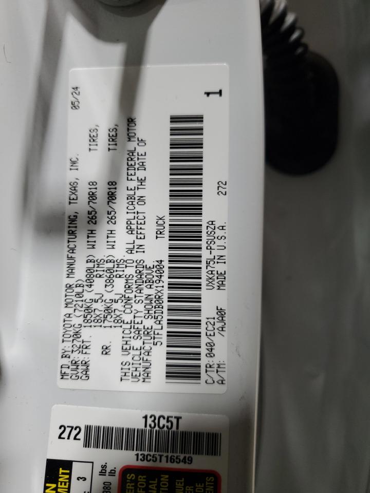 2024 TOYOTA TUNDRA CREWMAX SR VIN:5TFLA5DB0RX194004