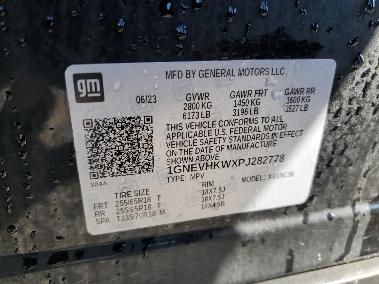 2023 CHEVROLET TRAVERSE LT VIN:1GNEVHKWXPJ282778
