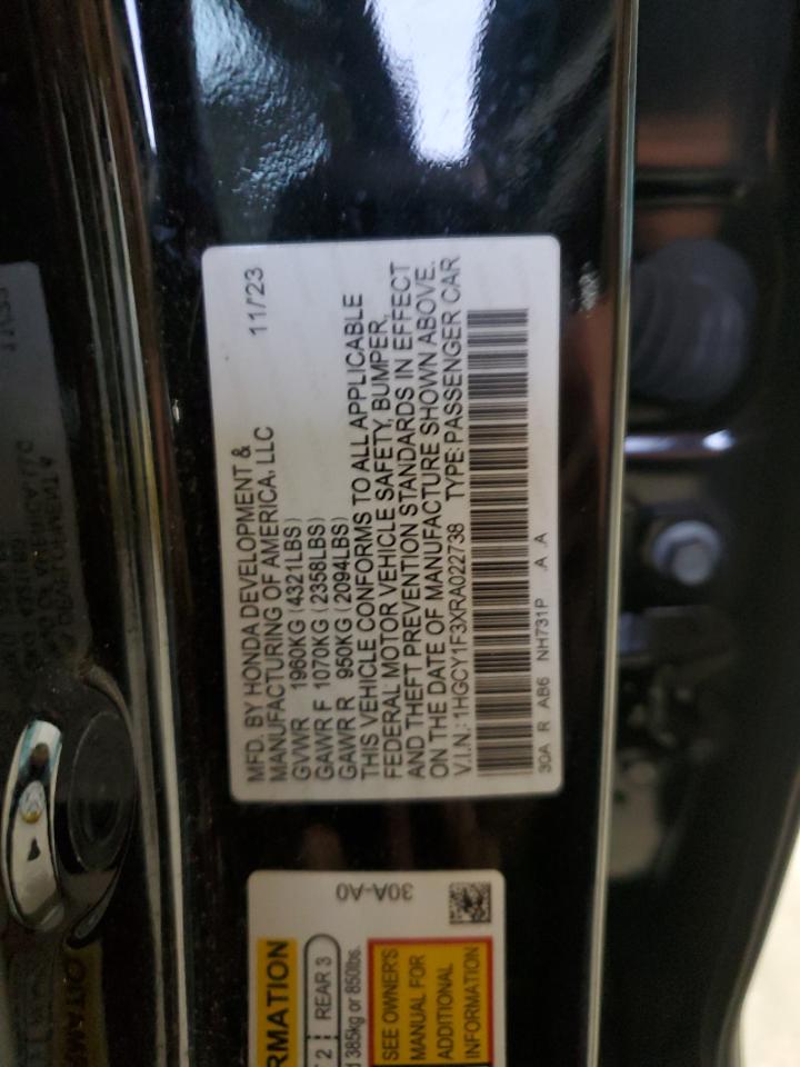 2024 HONDA ACCORD EX VIN:1HGCY1F3XRA022738