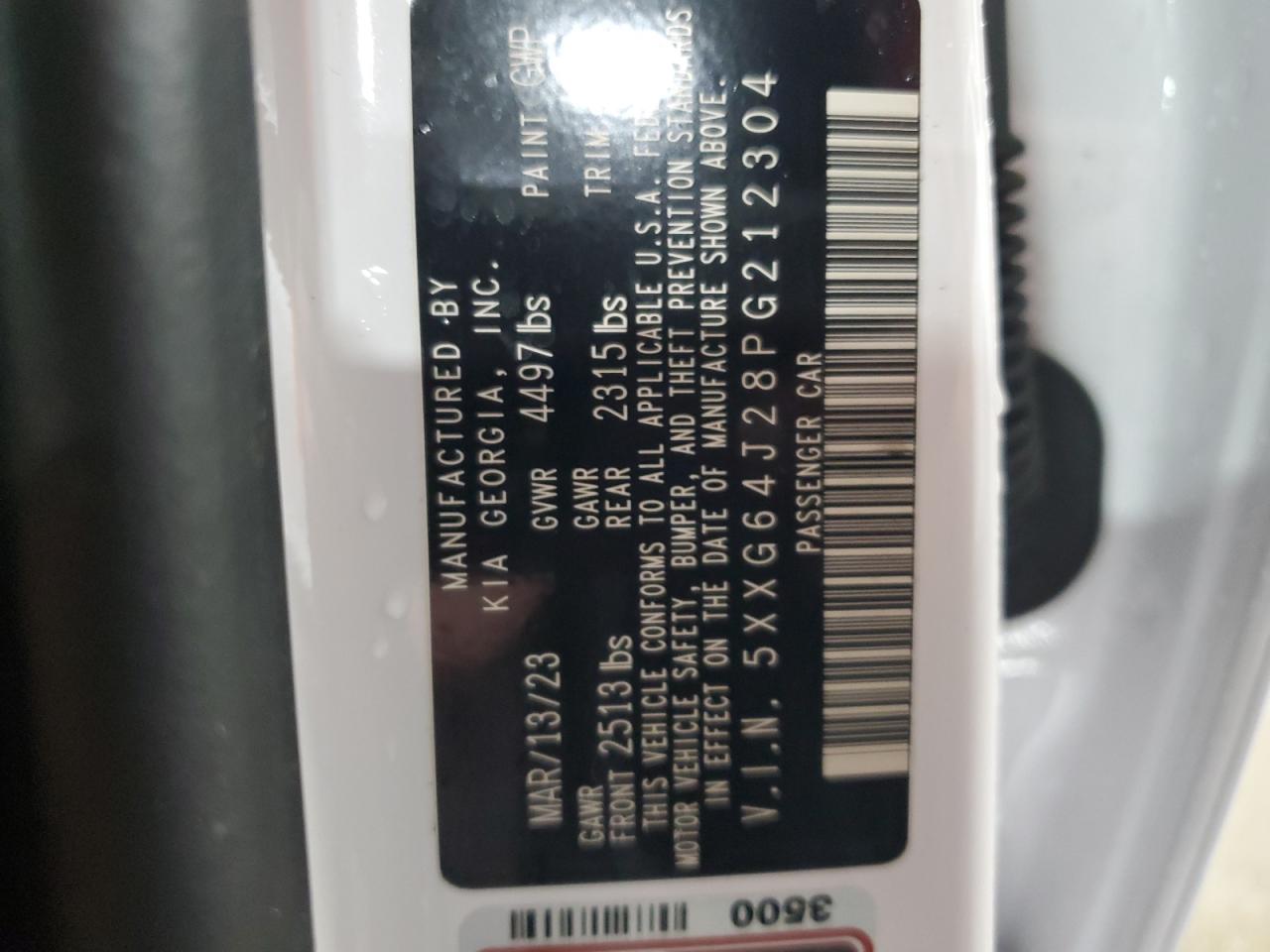 2023 KIA K5 GT LINE VIN:5XXG64J28PG212304
