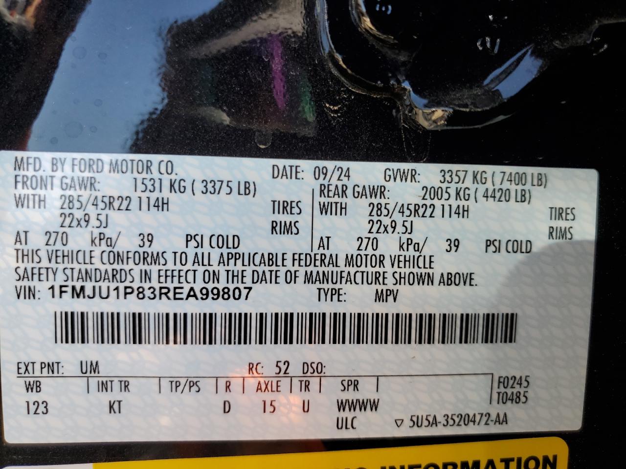 2024 FORD EXPEDITION KING RANCH VIN:1FMJU1P83REA99807
