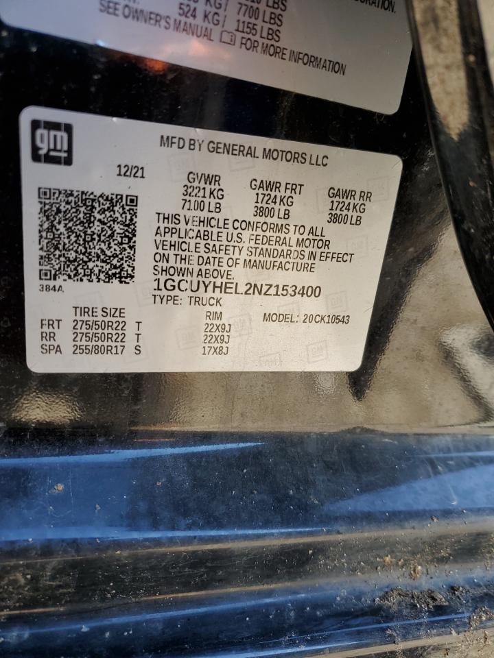 2022 CHEVROLET SILVERADO LTD K1500 HIGH COUNTRY VIN:1GCUYHEL2NZ153400