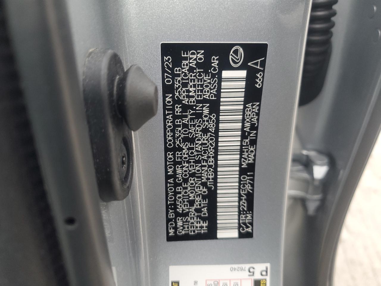 2024 LEXUS UX 250H BASE VIN:JTHB9JBHXR2074856