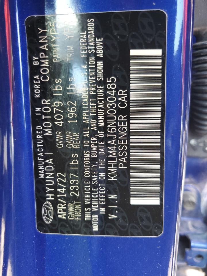 2022 HYUNDAI ELANTRA BLUE VIN:KMHLM4AJ6NU030485