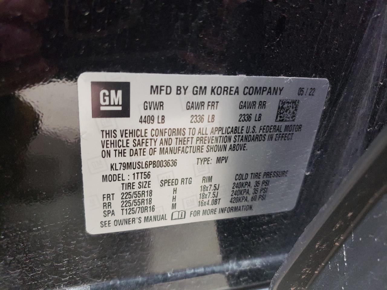 2023 CHEVROLET TRAILBLAZER RS VIN:KL79MUSL6PB003636