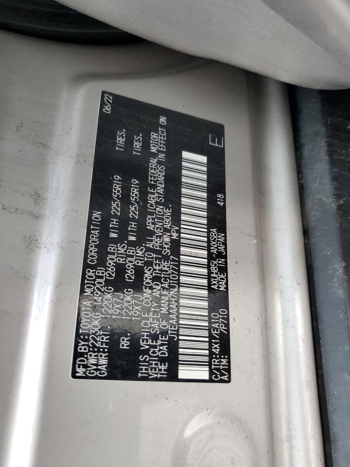 2022 TOYOTA VENZA LE VIN:JTEAAAAH7NJ107717