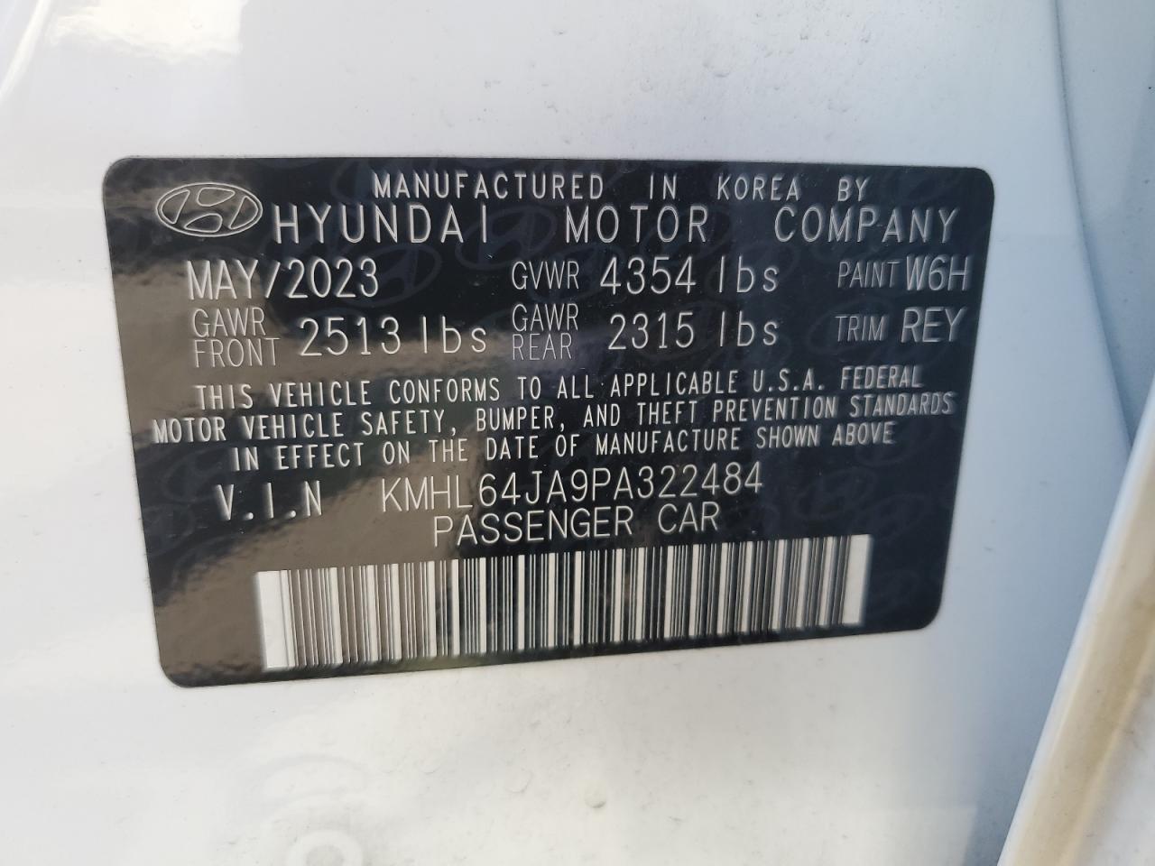 2023 HYUNDAI SONATA SEL VIN:KMHL64JA9PA322484