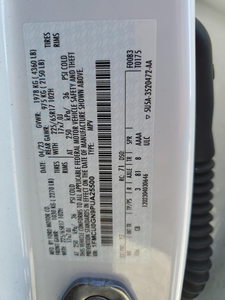 2023 FORD ESCAPE ACTIVE VIN:1FMCU0GN9PUA25500