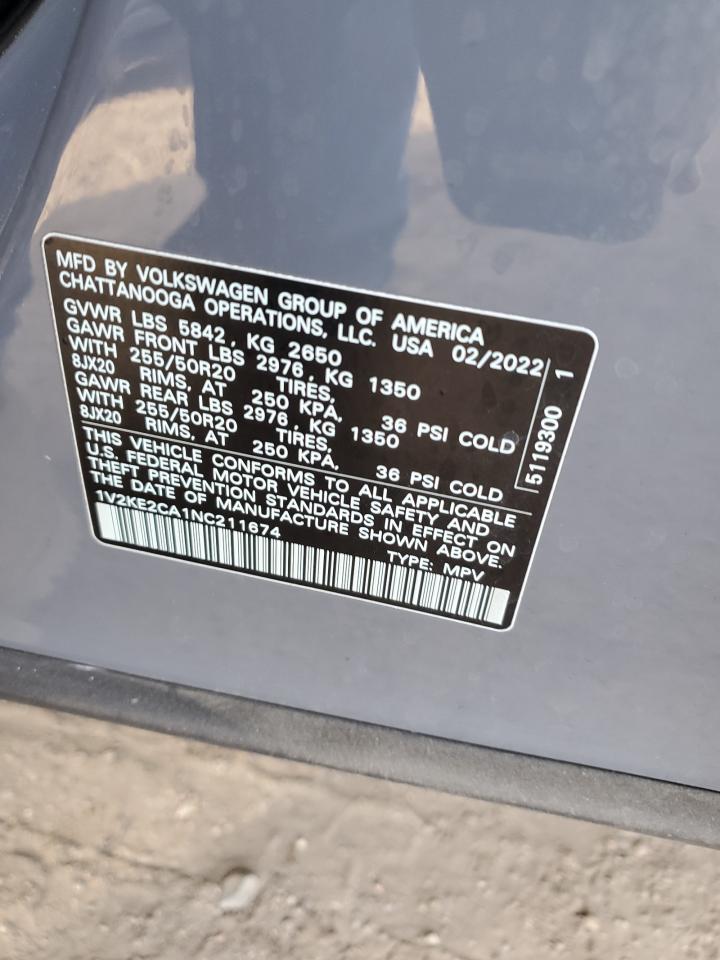 2022 VOLKSWAGEN ATLAS CROSS SPORT SE VIN:1V2KE2CA1NC211674