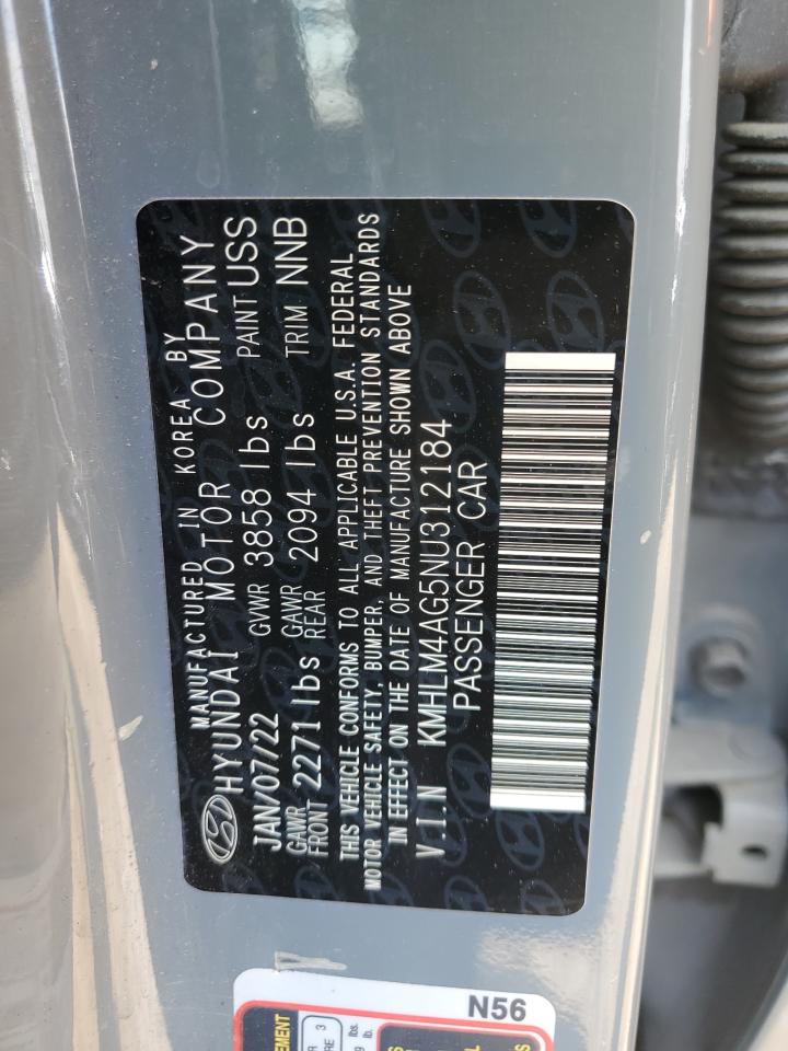 2022 HYUNDAI ELANTRA SEL VIN:KMHLM4AG5NU312184