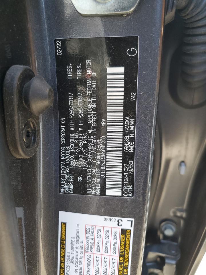 2022 TOYOTA 4RUNNER SR5 PREMIUM VIN:JTERU5JR3N6045200