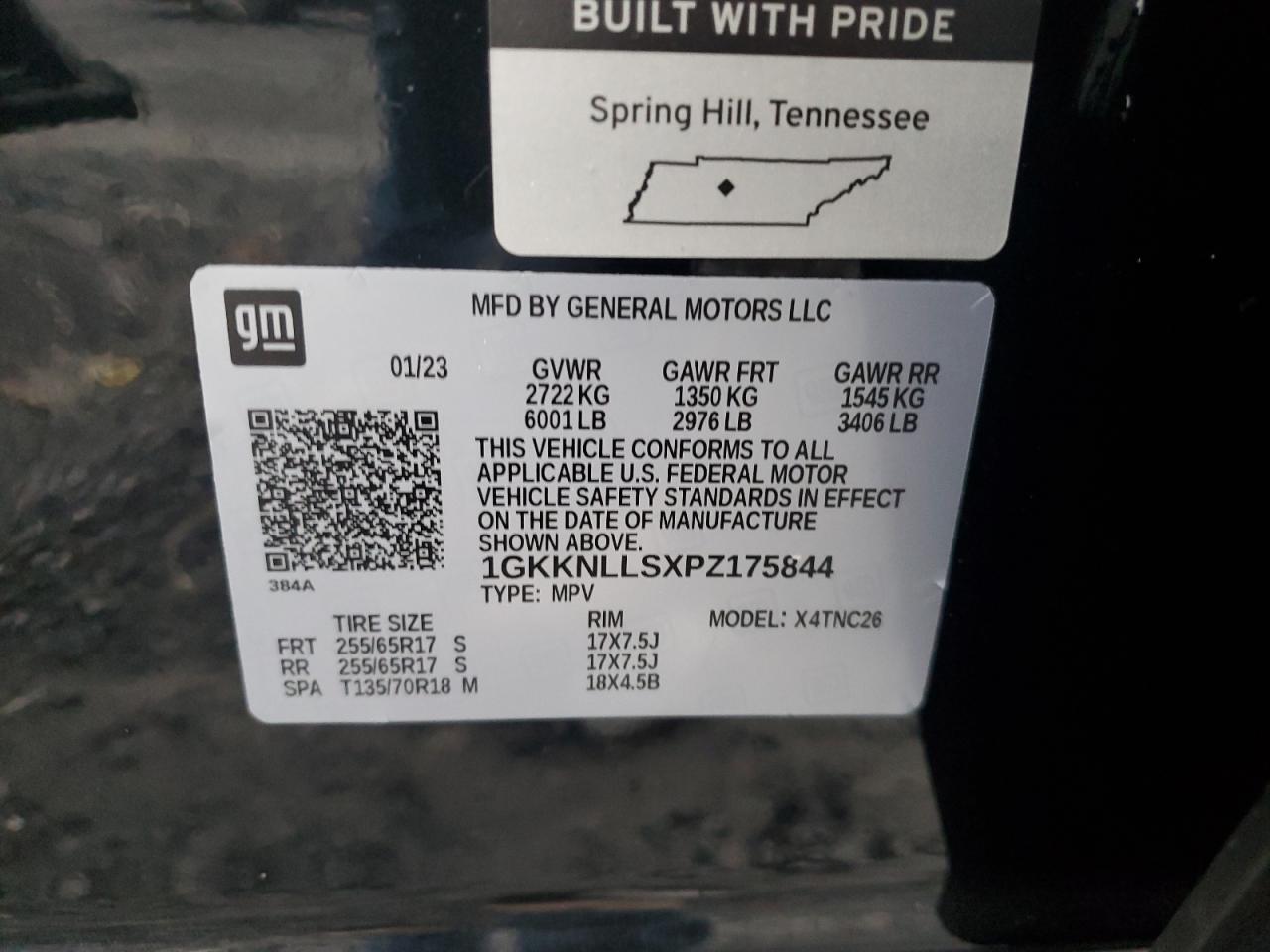 2023 GMC ACADIA AT4 VIN:1GKKNLLSXPZ175844