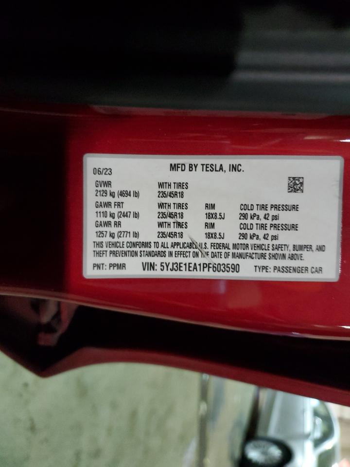 2023 TESLA MODEL 3  VIN:5YJ3E1EA1PF603590