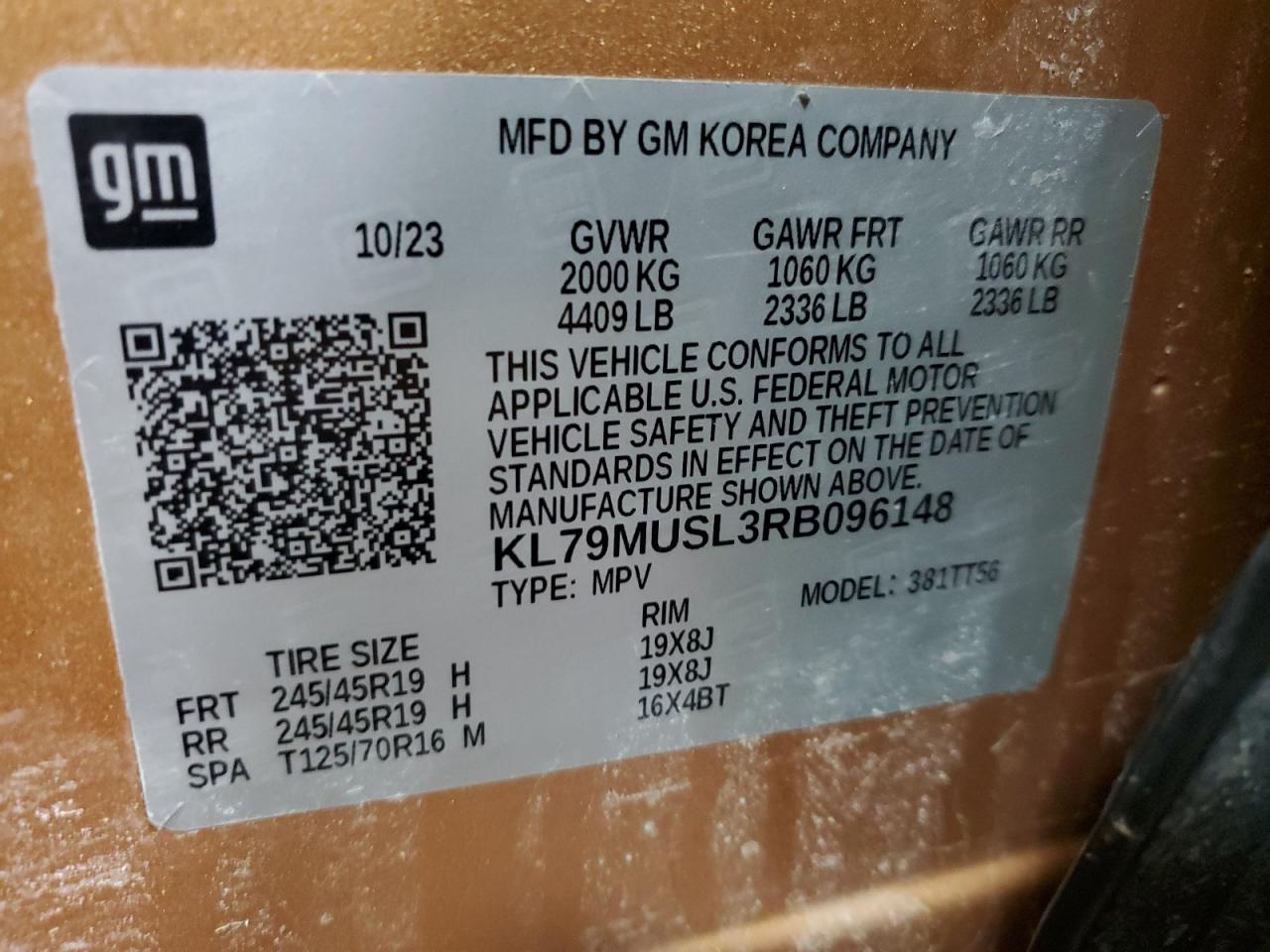 2024 CHEVROLET TRAILBLAZER RS VIN:KL79MUSL3RB096148