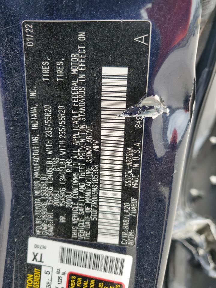2022 TOYOTA HIGHLANDER PLATINUM VIN:5TDFZRBH9NS185368