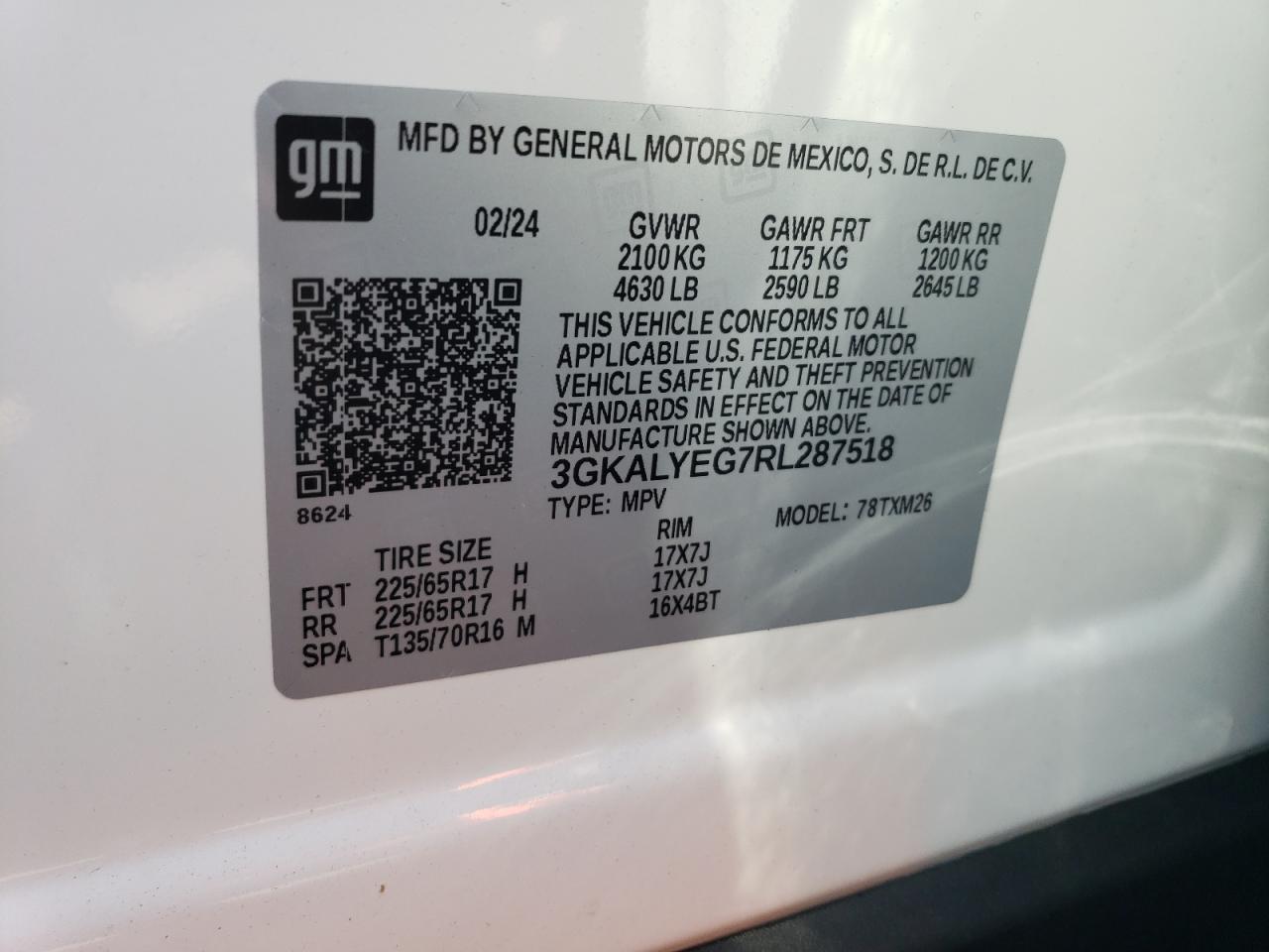 2024 GMC TERRAIN AT4 VIN:3GKALYEG7RL287518