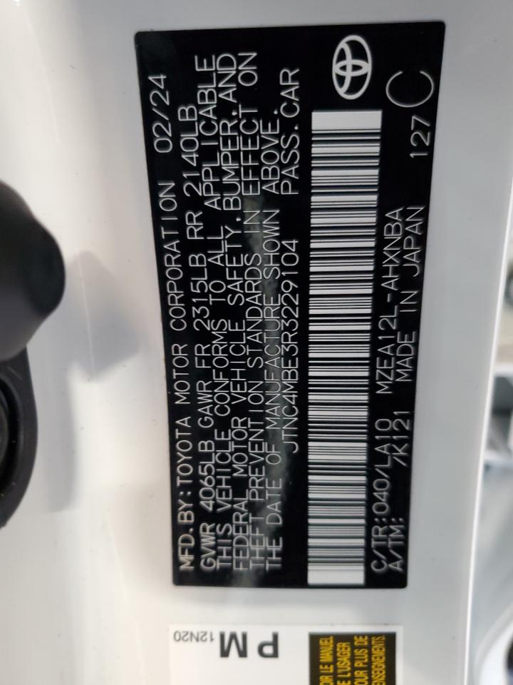 2024 TOYOTA COROLLA XSE VIN:JTNC4MBE3R3229104