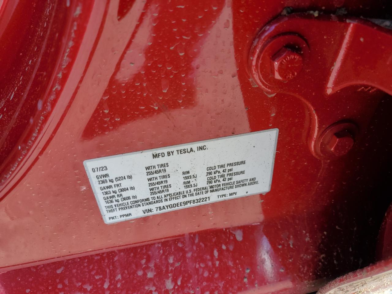 2023 TESLA MODEL Y  VIN:7SAYGDEE9PF832221