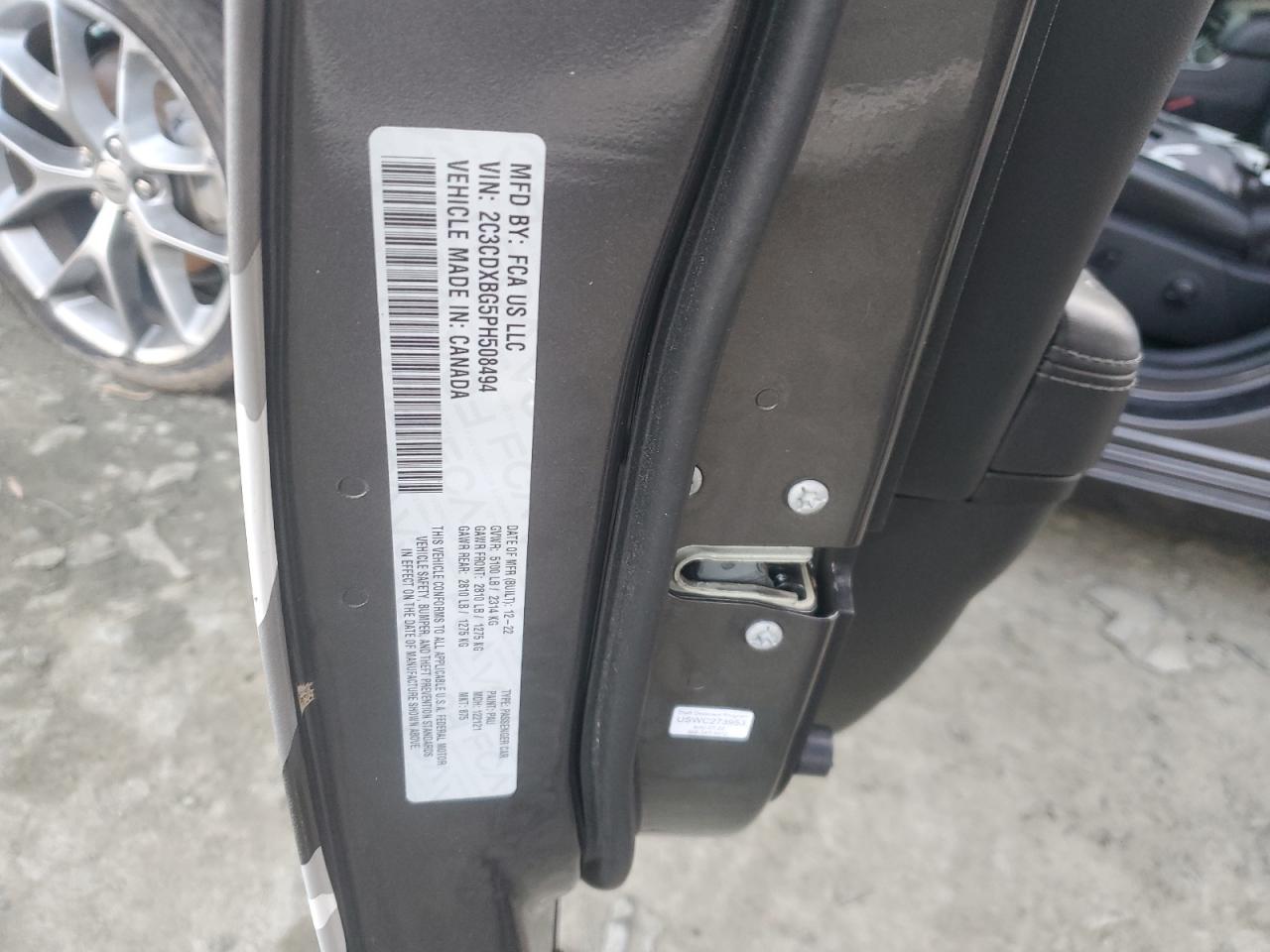 2023 DODGE CHARGER SXT VIN:2C3CDXBG5PH508494