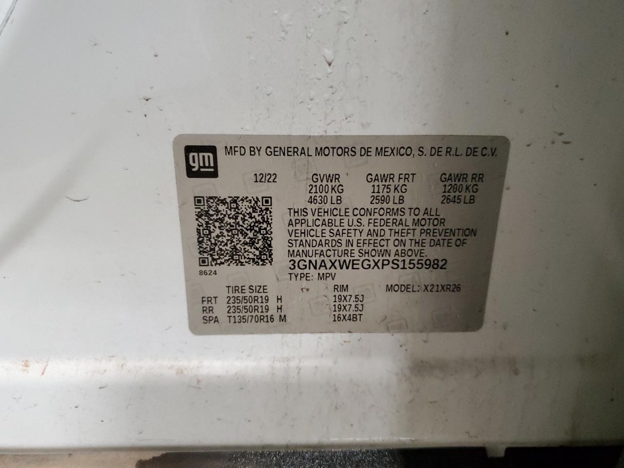 2023 CHEVROLET EQUINOX RS VIN:3GNAXWEGXPS155982