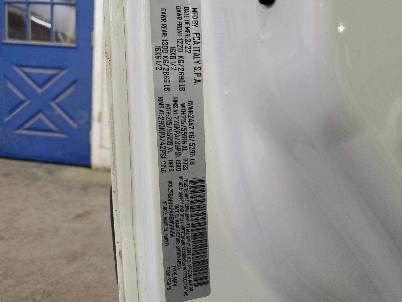 2022 RAM PROMASTER CITY TRADESMAN VIN:ZFBHRFAB4N6W50694