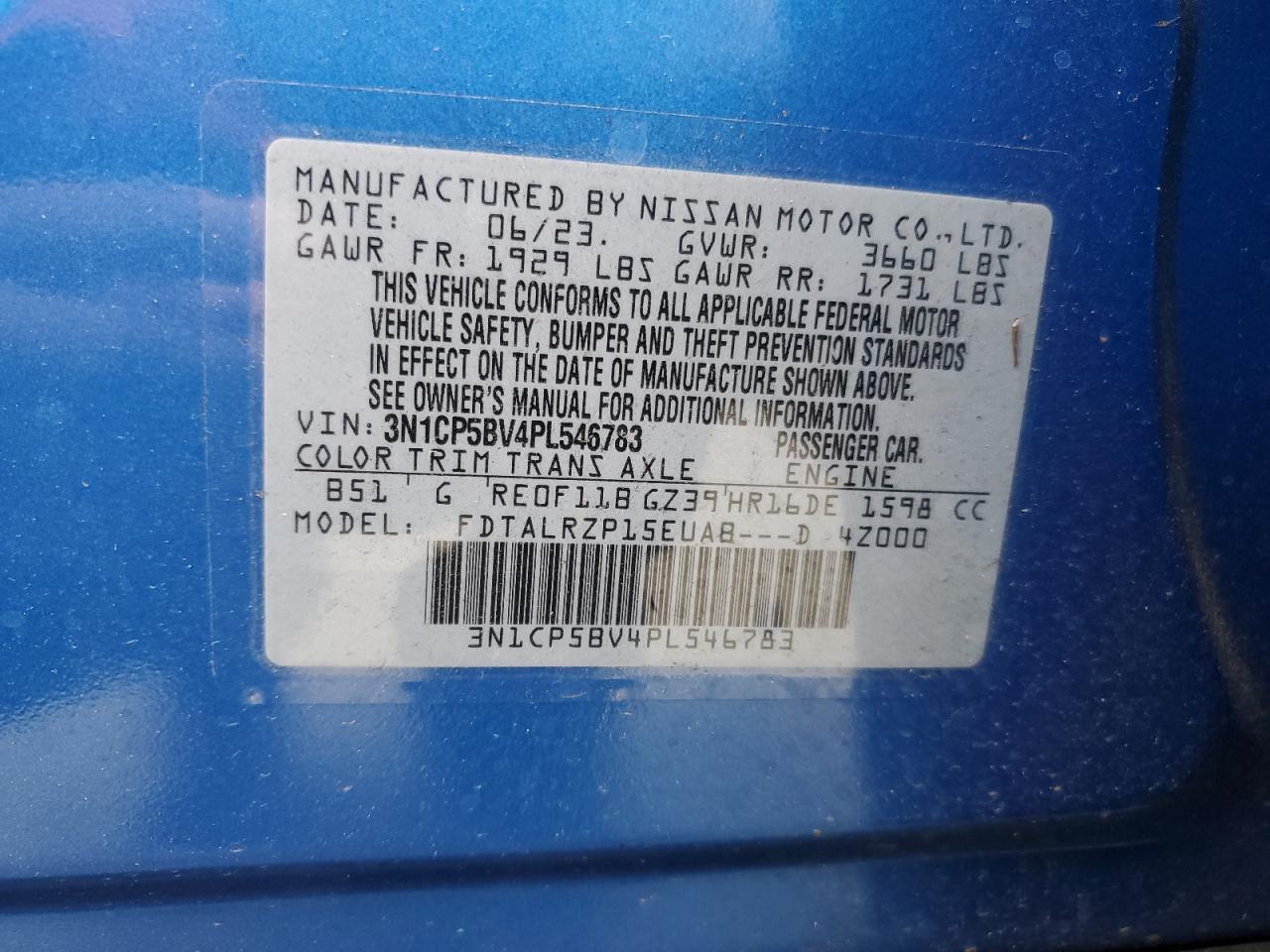 2023 NISSAN KICKS S VIN:3N1CP5BV4PL546783