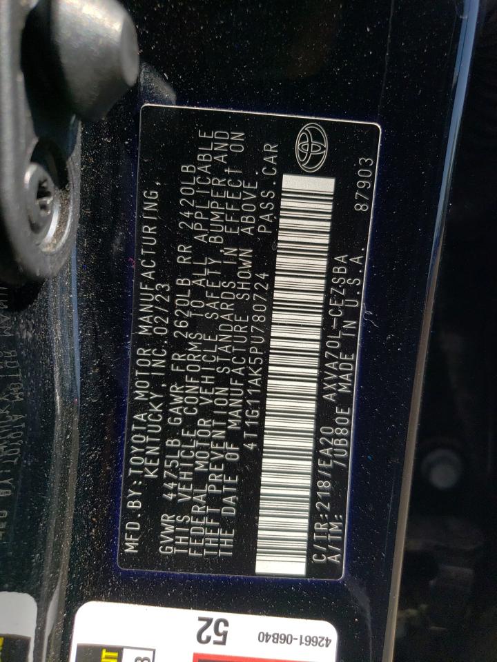 2023 TOYOTA CAMRY SE NIGHT SHADE VIN:4T1G11AK5PU780724