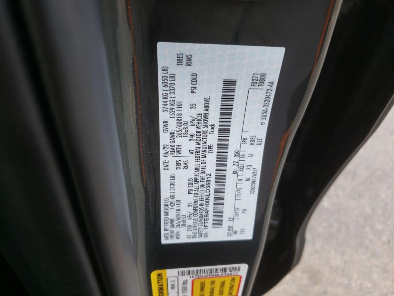 2022 FORD RANGER XL VIN:1FTER4FHXNLD36812