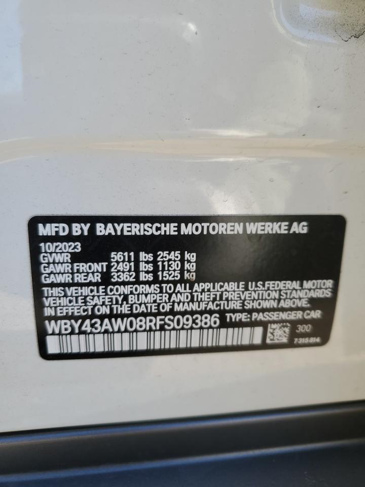 2024 BMW I4 EDRIVE 35 VIN:WBY43AW08RFS09386