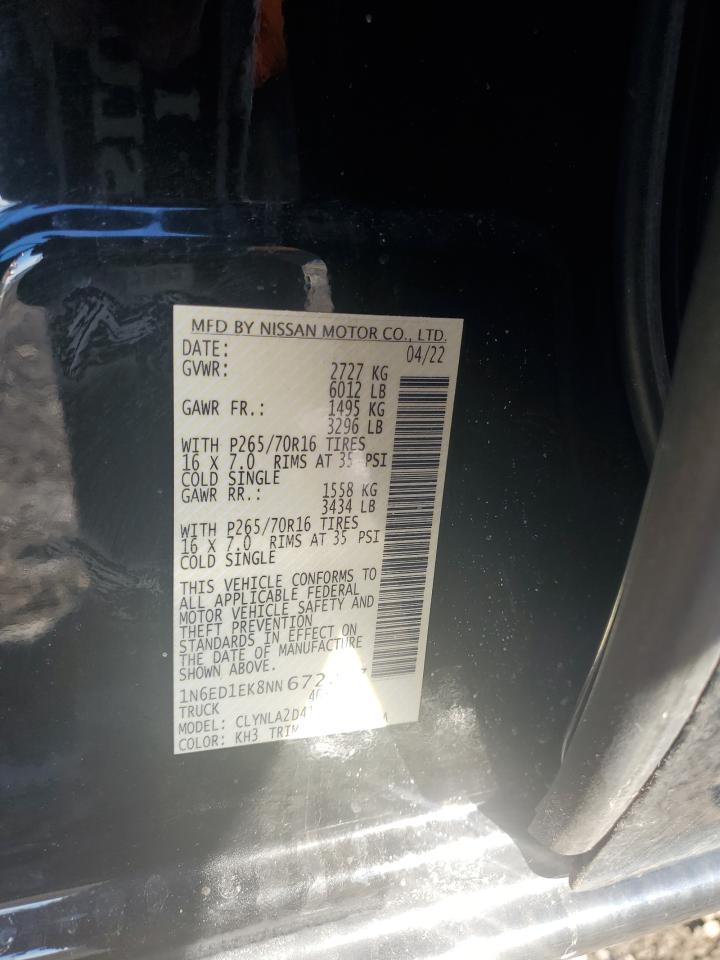 2022 NISSAN FRONTIER S VIN:1N6ED1EK8NN672227
