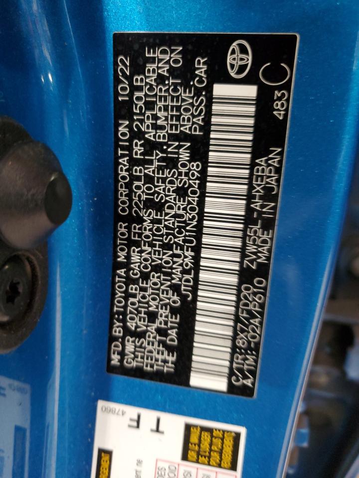 2022 TOYOTA PRIUS LE VIN:JTDL9MFU1N3040498