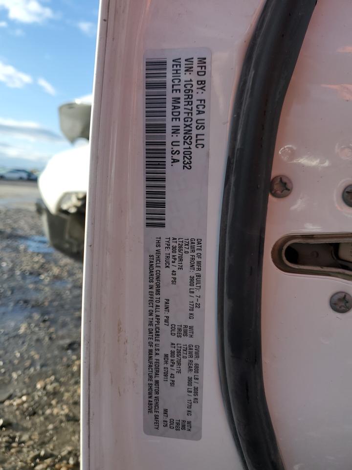 2022 RAM 1500 CLASSIC TRADESMAN VIN:1C6RR7FGXNS210232