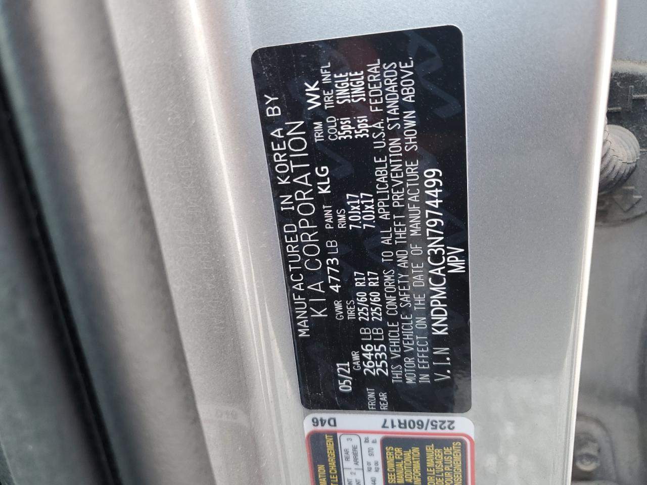 2022 KIA SPORTAGE LX VIN:KNDPMCAC3N7974499