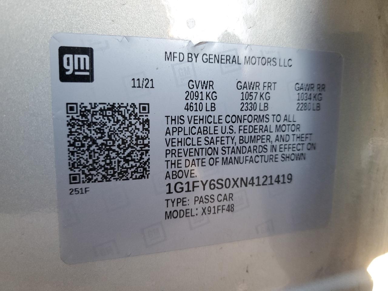 2022 CHEVROLET BOLT EUV LT VIN:1G1FY6S0XN4121419
