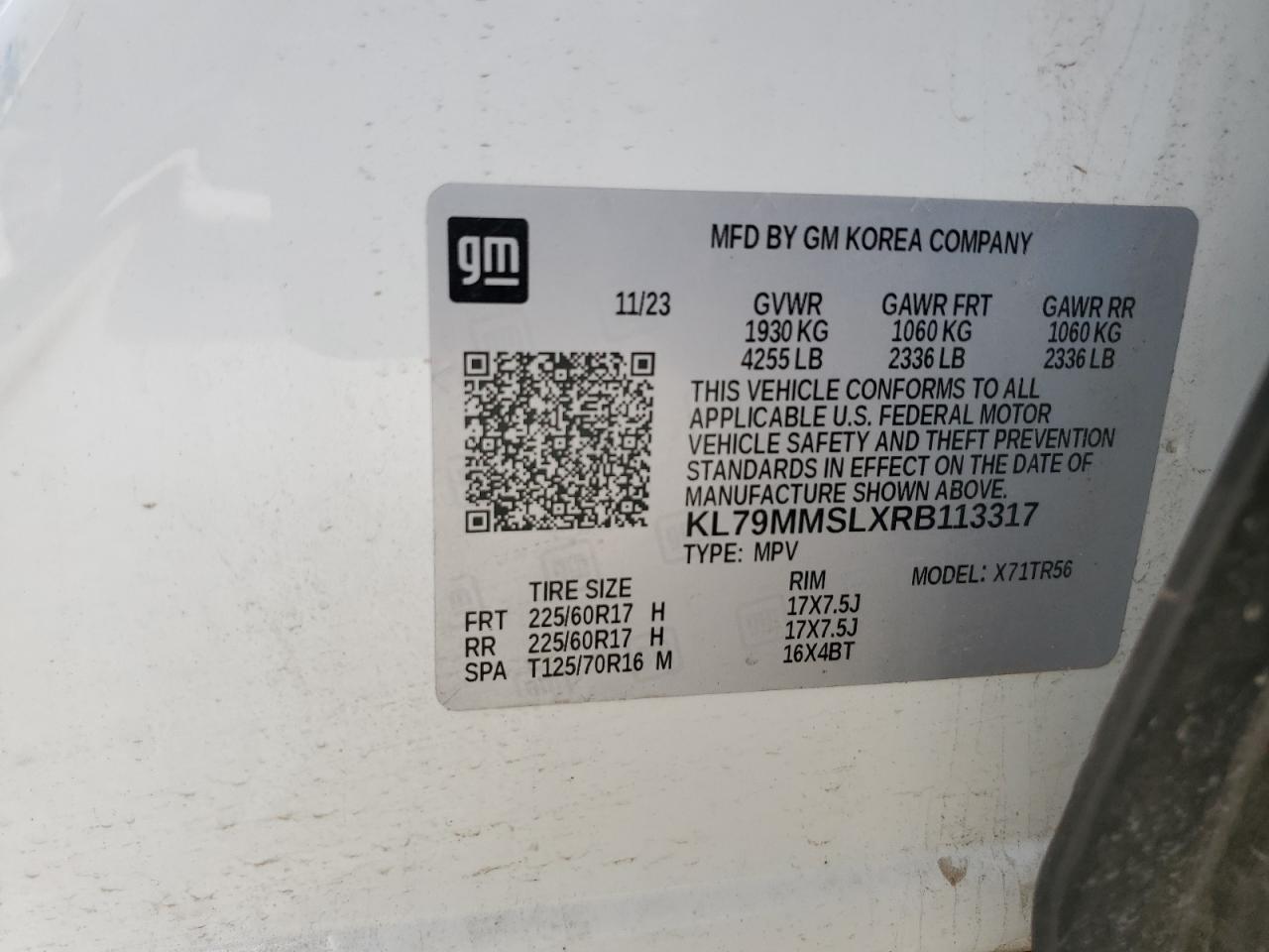 2024 CHEVROLET TRAILBLAZER LS VIN:KL79MMSLXRB113317