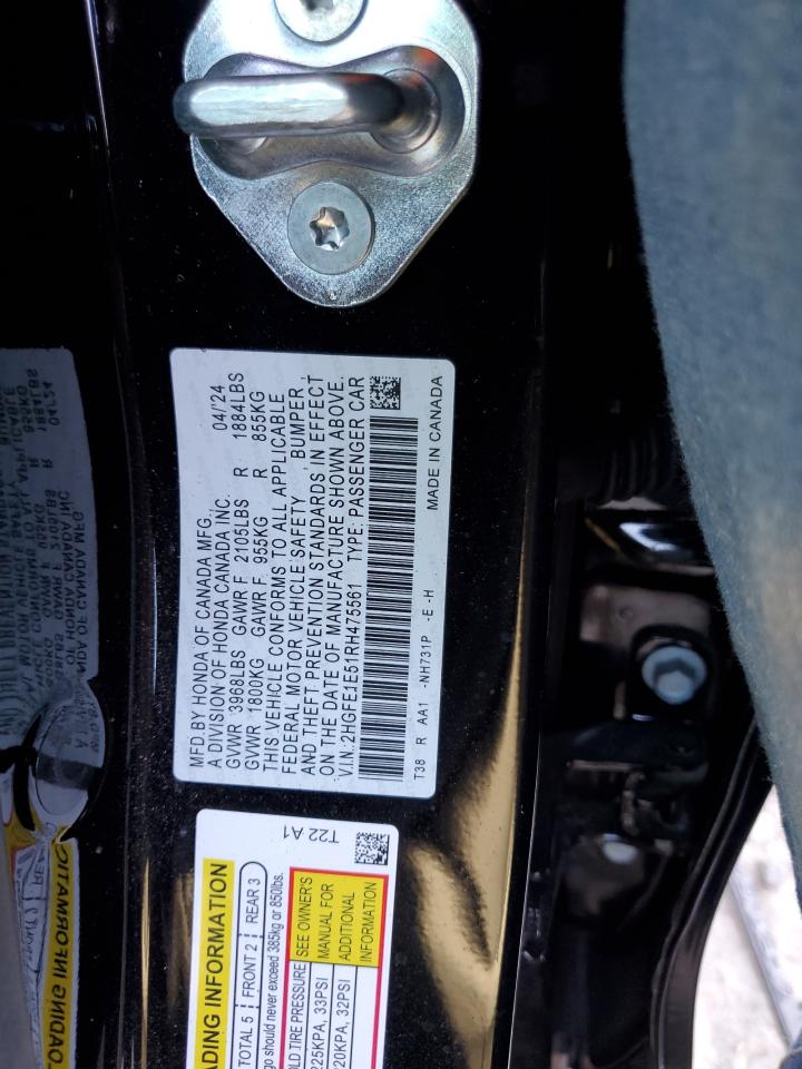 2024 HONDA CIVIC SI VIN:2HGFE1E51RH475561