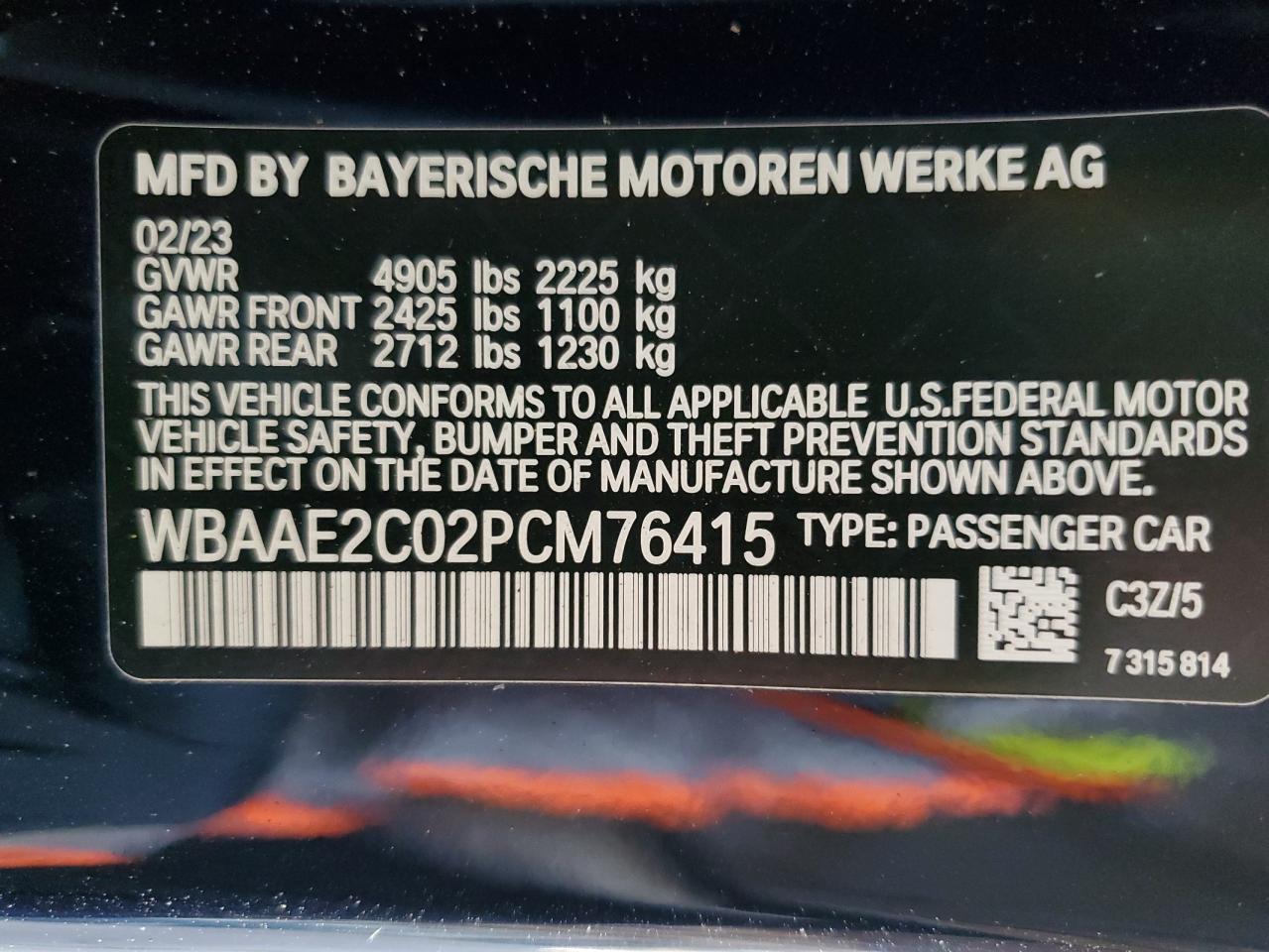 2023 BMW 840I  VIN:WP0AA2A8XNS255297