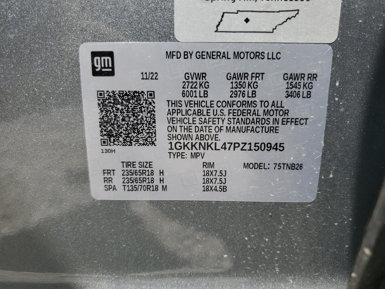 2023 GMC ACADIA SLE VIN:1GKKNKL47PZ150945