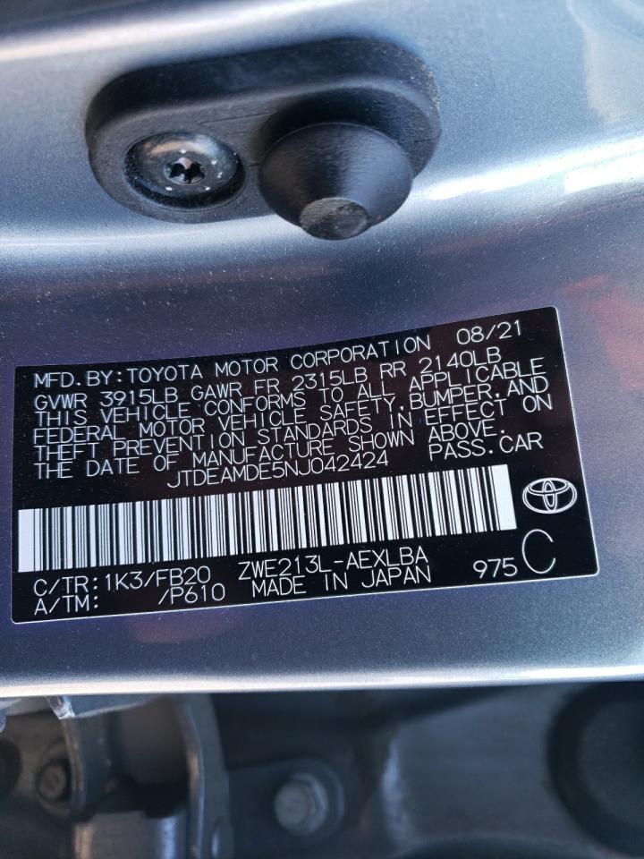 2022 TOYOTA COROLLA LE VIN:JTDEAMDE5NJ042424