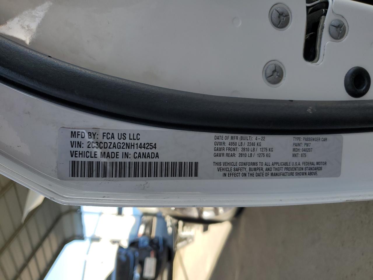 2022 DODGE CHALLENGER SXT VIN:2C3CDZAG2NH144254