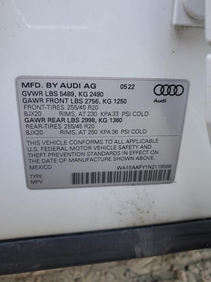 2022 AUDI Q5 PREMIUM PLUS 45 VIN:1N4AA6AP0GC905837