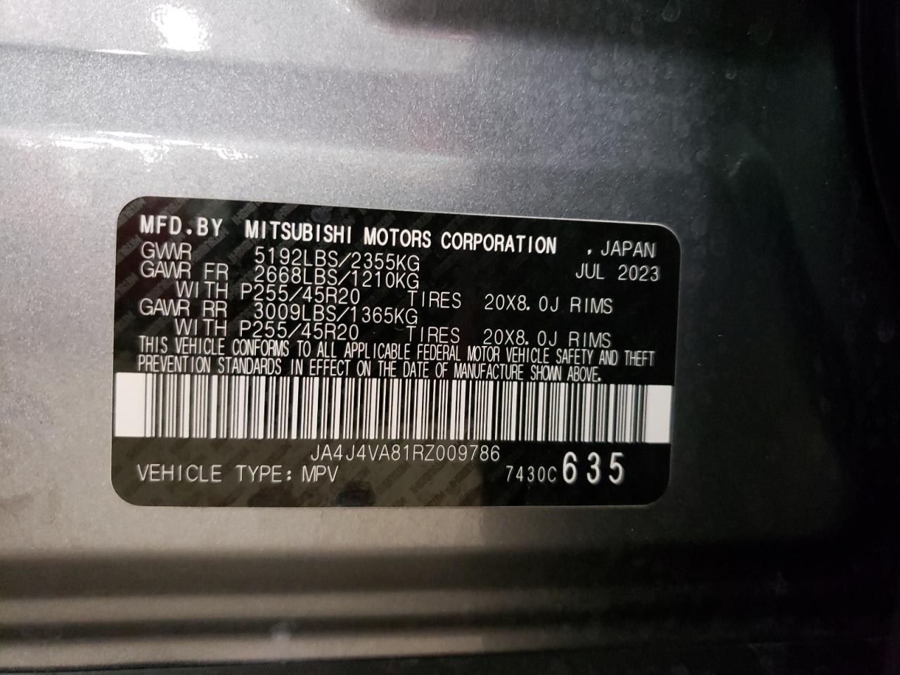 2024 MITSUBISHI OUTLANDER SE VIN:JA4J4VA81RZ009786