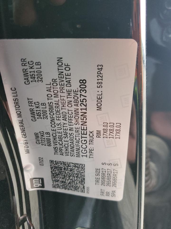 2022 CHEVROLET COLORADO ZR2 VIN:1GCGTEEN5N1257308