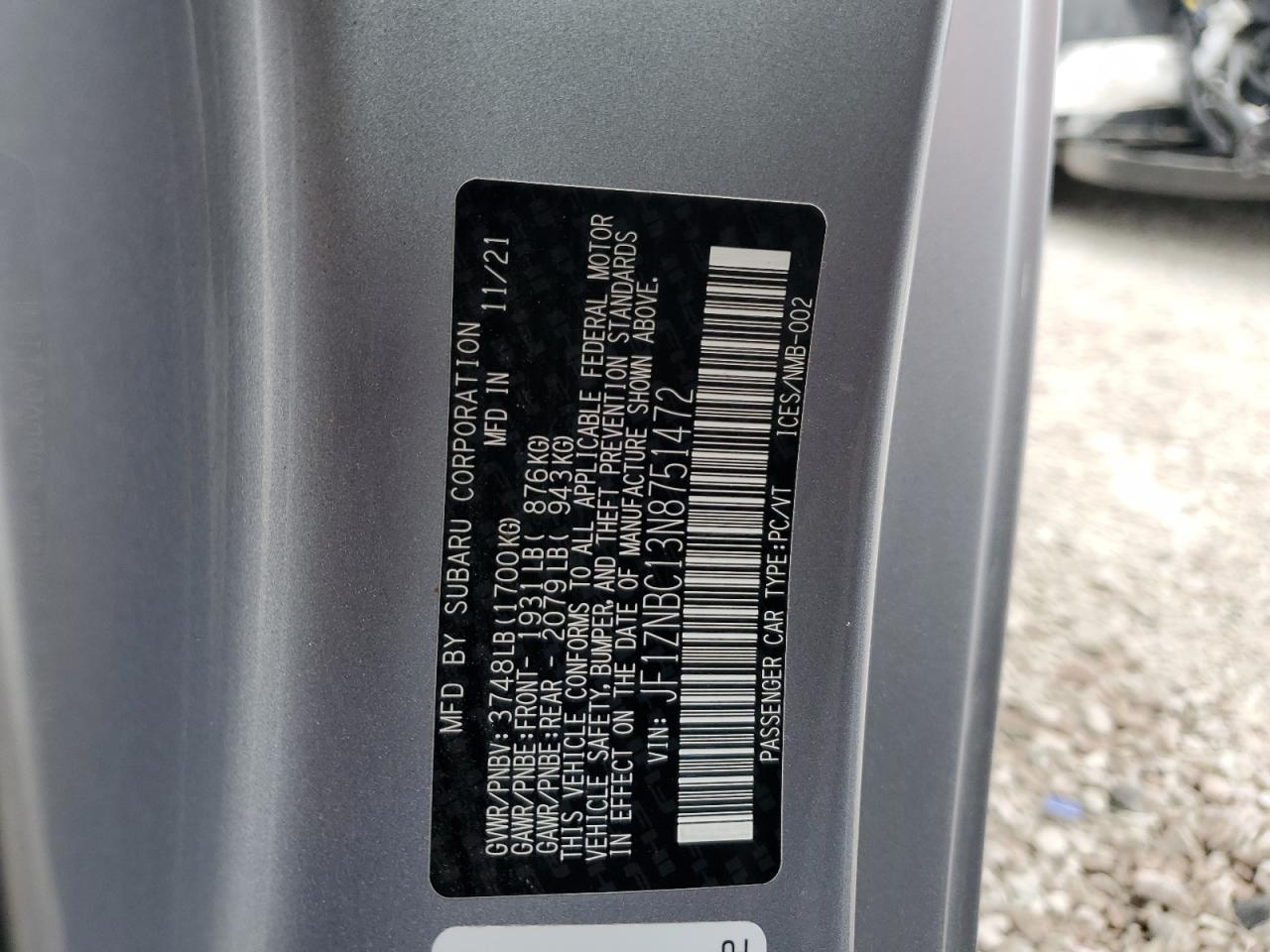 2022 TOYOTA GR 86  VIN:JF1ZNBC13N8751472