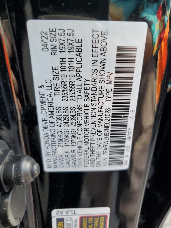 2022 HONDA CR-V TOURING VIN:7FARW2H92NE021028