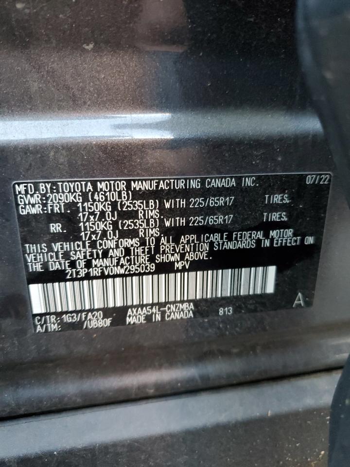 2022 TOYOTA RAV4 XLE VIN:2T3P1RFV0NW295039