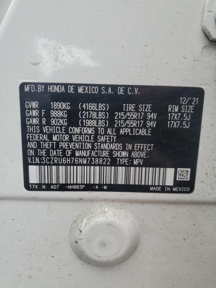 2022 HONDA HR-V EXL VIN:3CZRU6H76NM738822