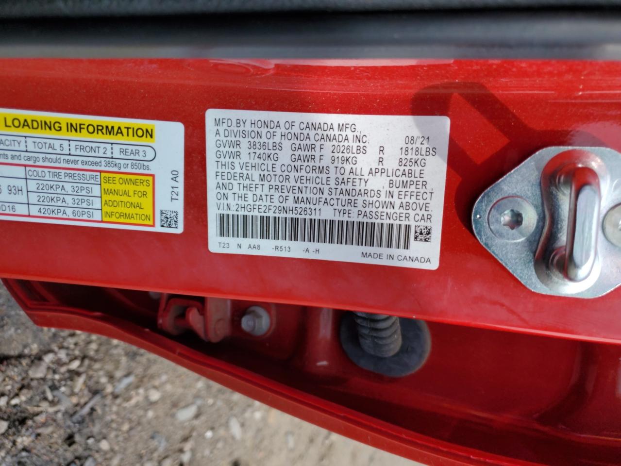 2022 HONDA CIVIC LX VIN:2HGFE2F29NH526311