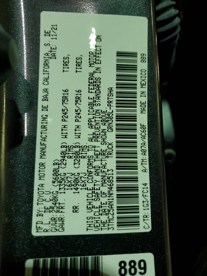 2022 TOYOTA TACOMA DOUBLE CAB VIN:3TMCZ5AN1NM468513